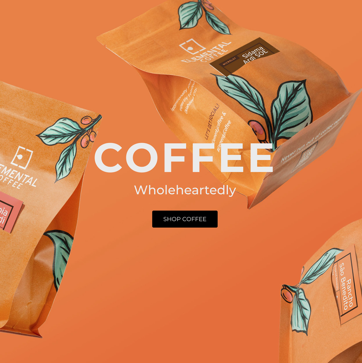 Elemental Coffee Roaster and Cafe, Oklahoma City, Creative Vega, website design and development, product photography, brand slogan