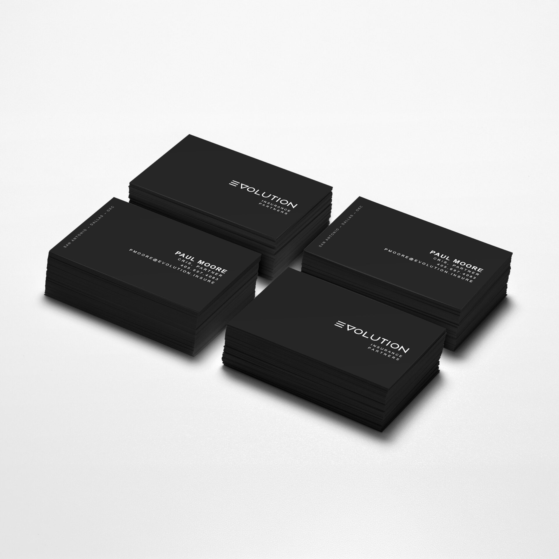 Evolution Insurance, business cards design, logo design, creative vega, branding and design